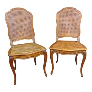 Louis XV Style Walnut Carved and Caned Side Chairs - a Pair For Sale