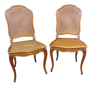 Louis XV Style Walnut Carved and Caned Side Chairs - a Pair