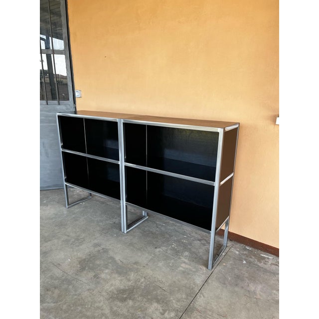1990s Vintage Baxter Bookcases in Black Leather and Steel, 1990s, Set of 2 For Sale - Image 5 of 16