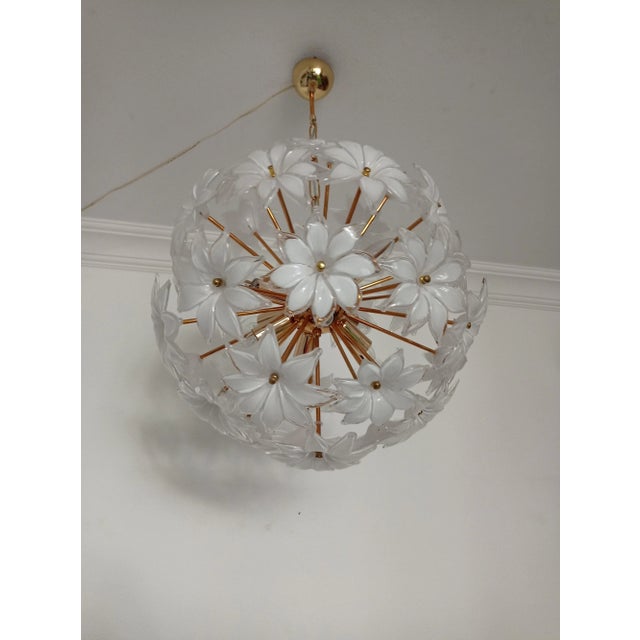 1970s Sputnik Murano White Chandelier Basket Pendant Lighting For Sale - Image 4 of 12