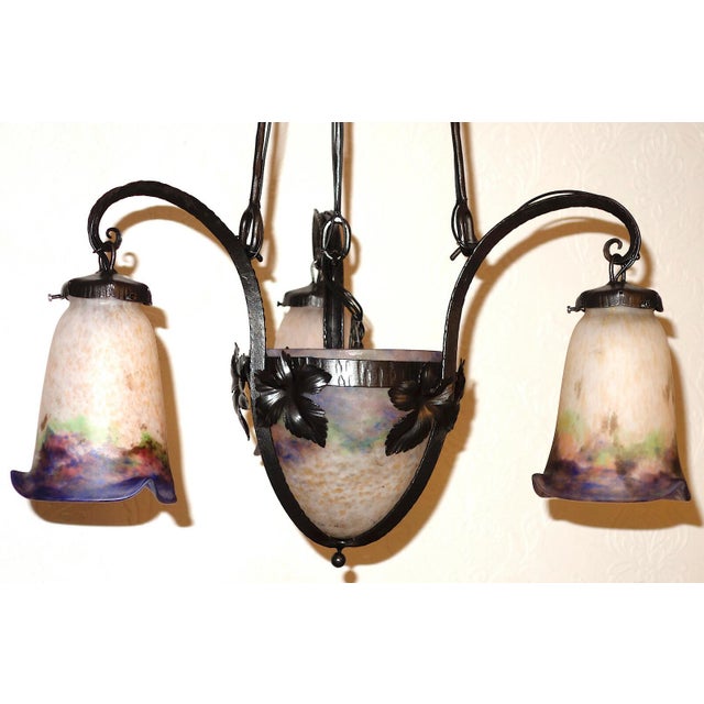 Muller Frères Antique Art Nouveau 4-Light Chandelier from Muller Frères Luneville, 1920s For Sale - Image 4 of 13