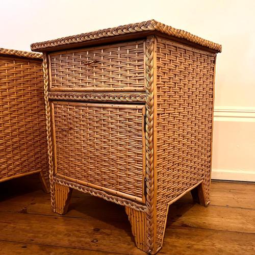 Wicker and Bamboo Bedside Cabinets, Set of 2 For Sale - Image 4 of 12