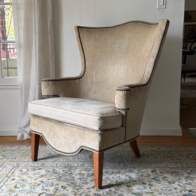 Art Deco Vintage Upholstered Wingback Lounge Chairs by Drexel, a Pair For Sale - Image 3 of 6