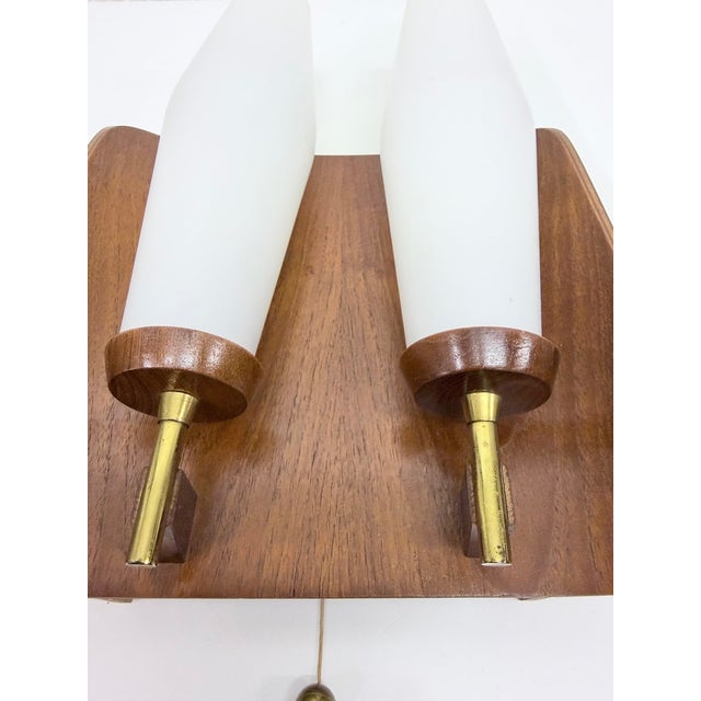Brown Danish Double Wall Lamp in Teak and Glass, 1960s For Sale - Image 8 of 9