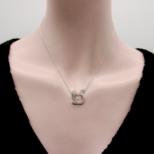 Silver 1940s Retro Platinum Encrusted Squirrel Pendant With 14k White Gold Chain For Sale - Image 8 of 9