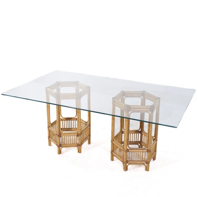 McGuire McGuire Style Mid Century Rattan and Glass Dining Table For Sale - Image 4 of 6