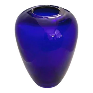 Vintage Minimalist Modern Two Layer Cobalt and Clear Glass Vase
