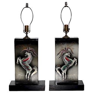 Pair of Sascha Brastoff Hand-Painted Ceramic Lamps c.1960 For Sale