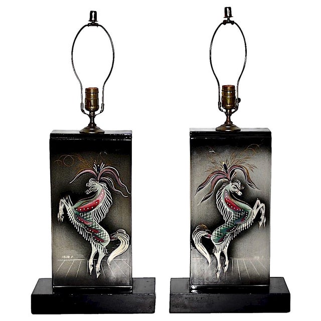 Pair of Sascha Brastoff Hand-Painted Ceramic Lamps c.1960 For Sale