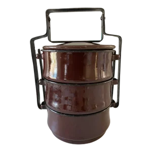 Antique Brown Enamel Tiffin Carrier