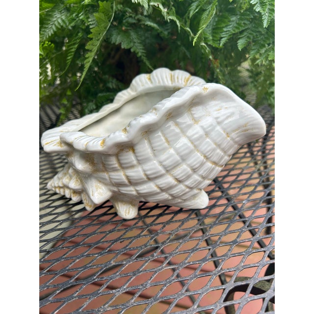 Vintage White Ceramic Conch Shell Planter For Sale - Image 4 of 10