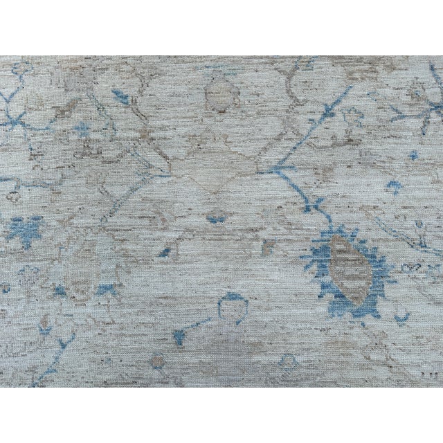 Ivory and Soft Blue Oushak Wool Rug With Floral Border For Sale - Image 6 of 7