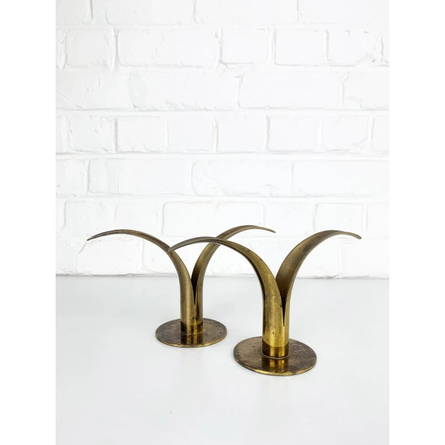 Mid-Century Scandinavian Lily Candleholders in Brass by Ivar Ålenius Björk for Ystad-Metall, Sweden, Set of 2 For Sale - Image 14 of 14