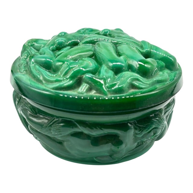 Green Naiads Glass Bonbonniere W/ Bacchantes Powder Box by Heinrich Hoffmann For Sale