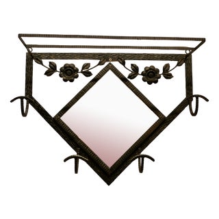 French Iron and Toleware Hat and Coat Rack with Mirror, 1950s For Sale