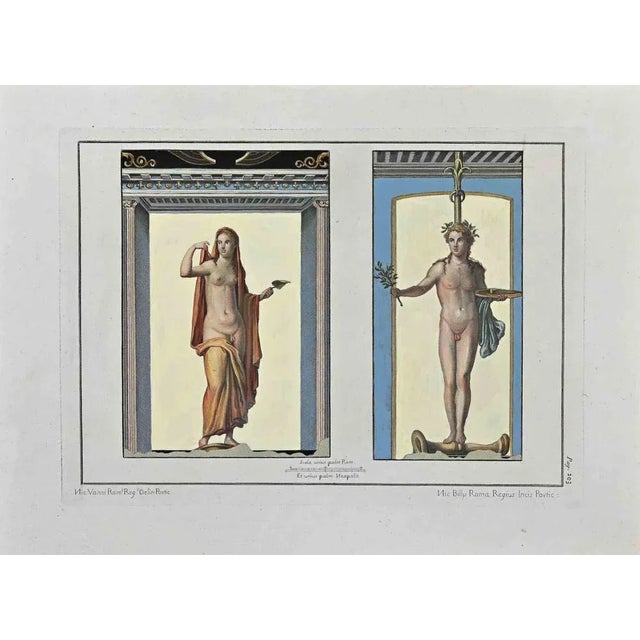 Ancient roman frescoes is an etching on paper hand watercolored, realized by niccolò vanni the 18th century. Signed on the...