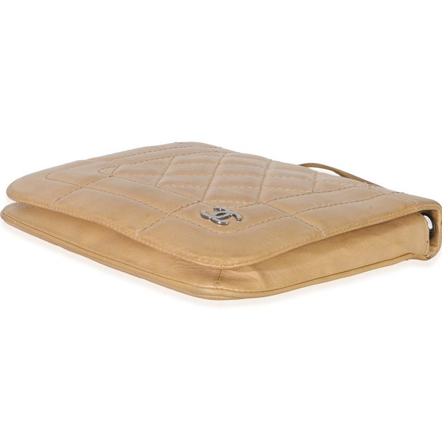 Animal Skin Vintage Beige Quilted Lambskin Square CC Flap Bag For Sale - Image 7 of 9