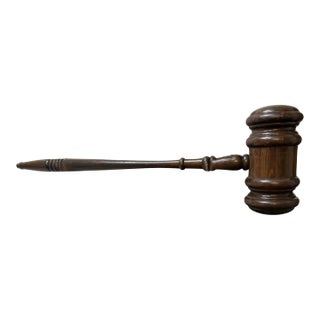 Huge Vintage Handmade Carved Turned Wooden Solid Wood Judge Auction Gavel Large For Sale