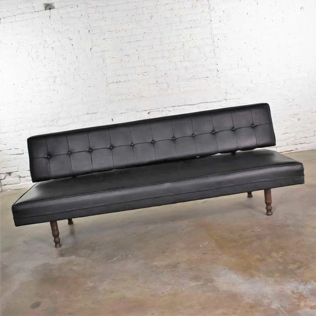 Mid-Century Modern Vintage Mid Century Modern Black Vinyl Faux Leather Convertible Sofa by Universal of High Point For Sale - Image 3 of 13
