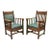 Early 1900s Mission Oak Arts & Crafts Stickley Jm Young Style Lounge Arm Chairs Green - Pair For Sale