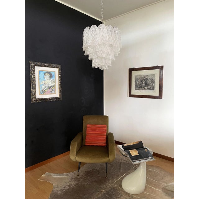 Mid-Century Modern Vintage Italian Murano Glass Chandelier with 41 Rondini Glass Petals, 1980s For Sale - Image 3 of 18