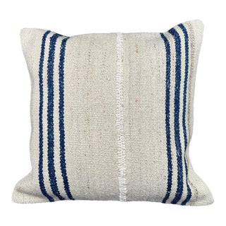 Turkish Hemp Pillow Cushion Natural Beige Blue Cushion Cover 20"x20" For Sale
