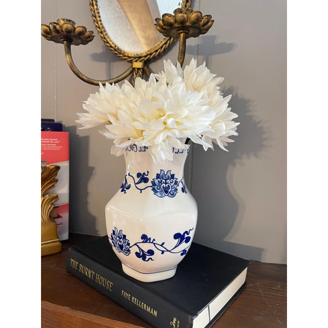 Small Chinoiserie Blue and White Hand Painted Vase For Sale - Image 9 of 11