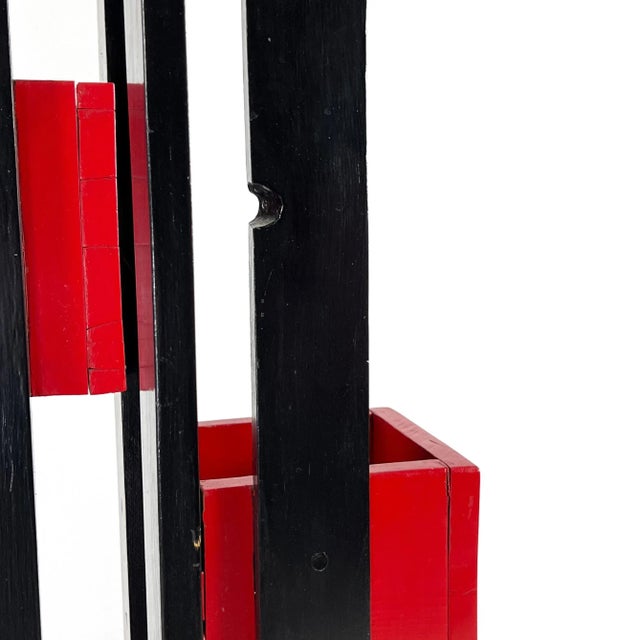 Modern Vintage 1960s Handmade Modern Painted Black & Red Wood De Stilj Staggered Cubes Floor Planter For Sale - Image 3 of 11
