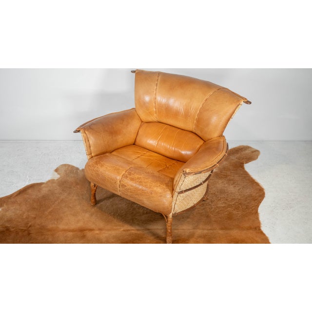 Tan Pacific Green 'Navajo' Cognac Leather & Rattan Lounge Chair For Sale - Image 8 of 18