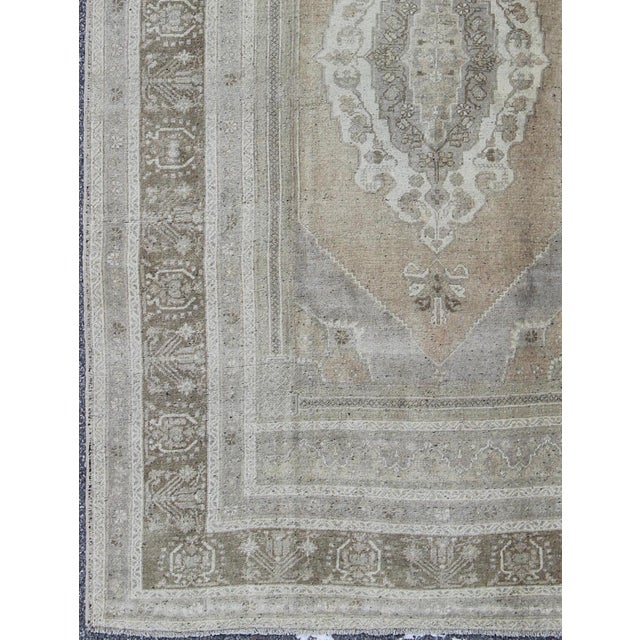 Tribal Vintage Turkish Oushak Rug With Faded Taupe, Soft Sage, and Muted Ivory 5'11" X 9'8" For Sale - Image 3 of 8