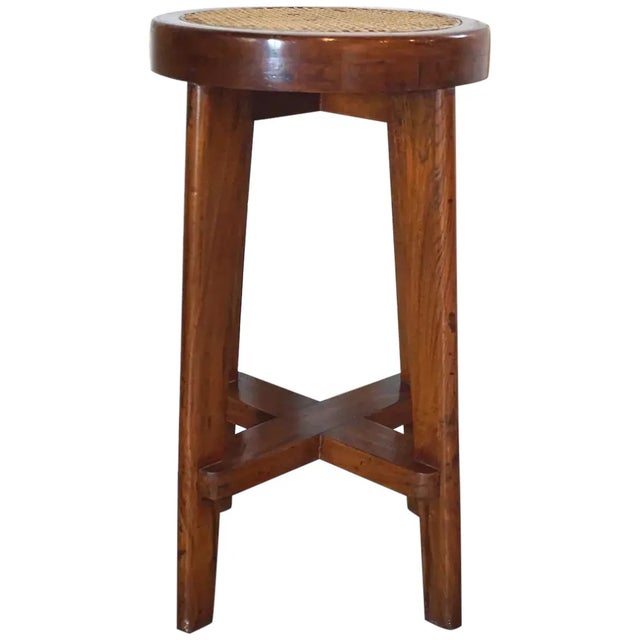 Pierre Jeanneret Pierre Jeanneret Caned Teak Bar Stool from Chandigarh, India For Sale - Image 4 of 8