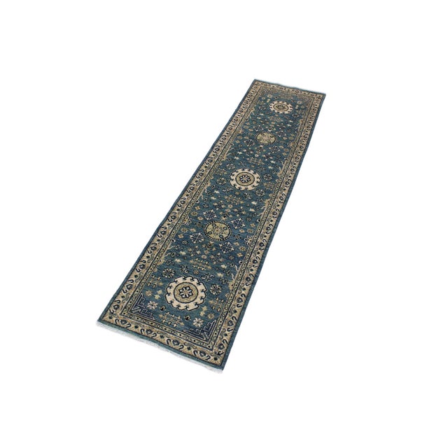 Shabby Chic Shabby Chic Ziegler Blue/Ivory Wool Runner Rug- 2'5'' X 9'5'' For Sale - Image 3 of 10