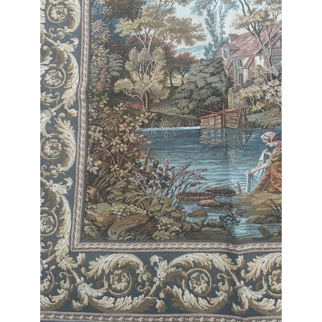 Nice French Aubusson Style Jacquard Tapestry Riverside, 1970s For Sale - Image 4 of 18