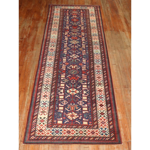 Islamic Zabihi Collection Antique Caucasian Kuba 19th Century Wide Runner - 3'11" x 12'1" For Sale - Image 3 of 11