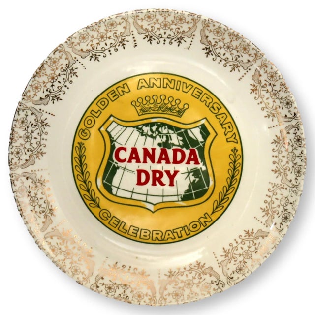 Set of 7 dinner plates that commemorate the golden anniversary of Canada Dry Ginger Ale. Maker's mark on underside.