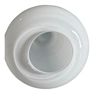 Henry Dean Belgium Signed Hand Blown Art Glass Vase Cream White 6” For Sale