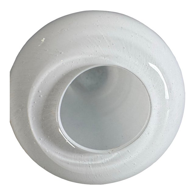 Henry Dean Belgium Signed Hand Blown Art Glass Vase Cream White 6” For Sale