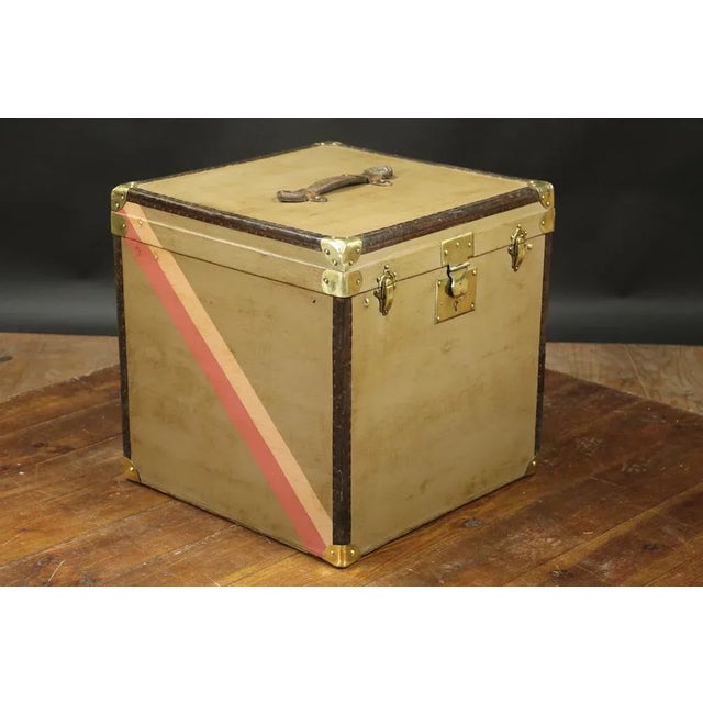 Metal Canvas and Leather Hat Trunk For Sale - Image 7 of 7