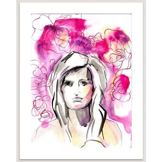 Contemporary Kathleen Ney Fashion Flowers Portrait, Original Painting For Sale - Image 3 of 4