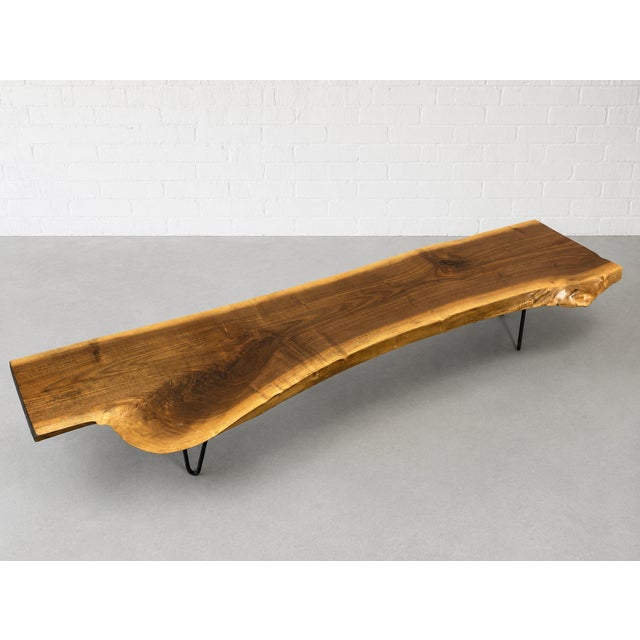 1960s Extra Long Sculptural Live Edge Wood Bench or Long Coffee Table Hairpin Legs For Sale - Image 5 of 12