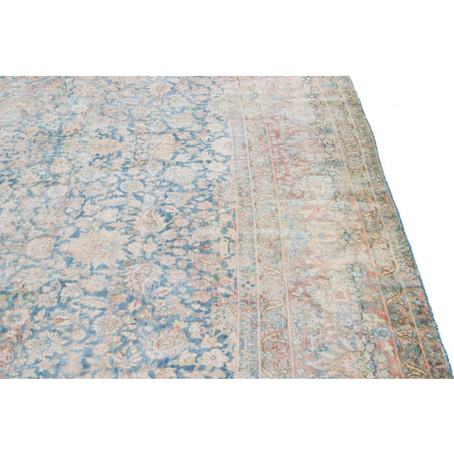 1960s Vintage Kerman Shabby Chic Navy Blue Handmade Floral Wool Rug For Sale In New York - Image 6 of 11