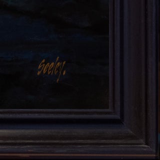 Hear Me Roar by Dave Seeley | Oil on Canvas on Board depicting a roaring lion in a dark landscape. For Sale