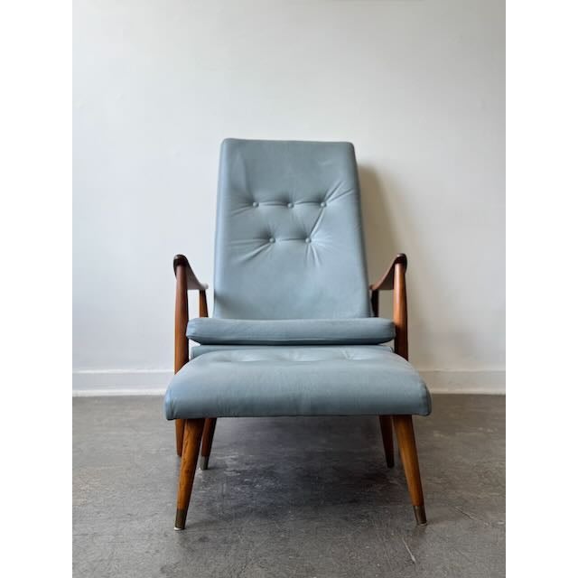 1950's Attributed to Milo Baughman for James Inc. Leather Recliner and Ottoman For Sale - Image 11 of 13