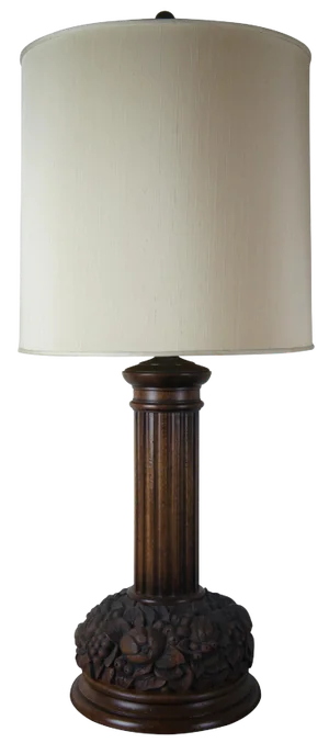Early 20th C. Antique Victorian Inspired Fruit & Nut Carved Mahogany Table Lamp