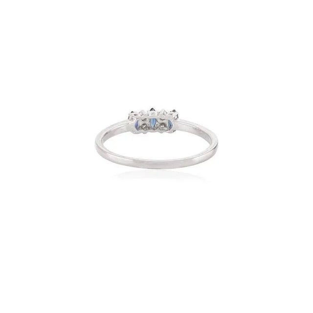 Three Stone Blue Sapphire and Diamond Ring Size 7 in 14k Solid Gold For Sale - Image 4 of 10