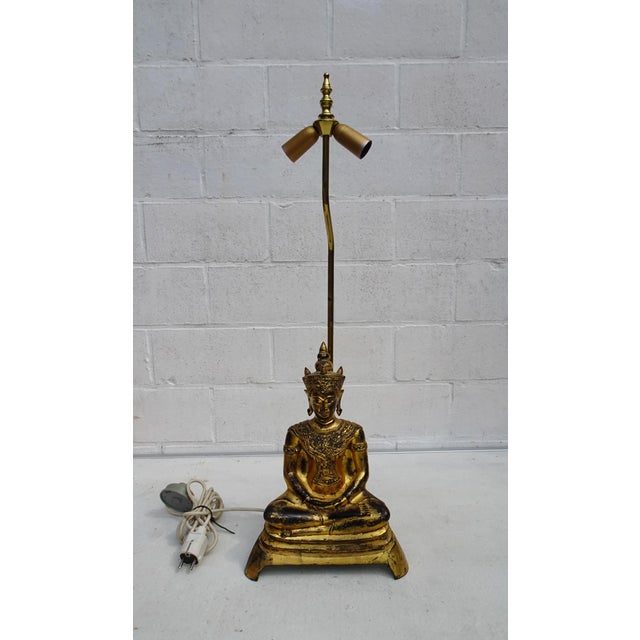 Ayutthaya Phra Chai Bronze Adjustable Gilded Table Lamp, 1960s For Sale - Image 10 of 18