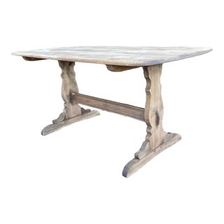 Mid Century Ercol English Oak Trestle Dining Table For Sale