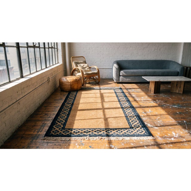 Textile 1900s Beige Open Field Antique Chinese Peking Rug 3'0" X 5'10" Handknotted Wool Carpet For Sale - Image 7 of 8