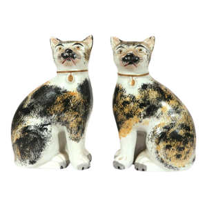 Pair of Staffordshire Pottery Seated Calico Cats