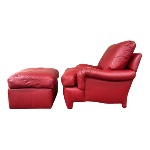 1970s Red Leather English Arm Lounge Chair & Ottoman – Refurbished by Belmar Co. San Francisco